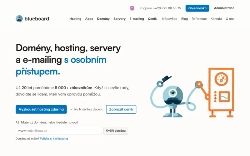 Webhosting Blueboard — úvodní stránka