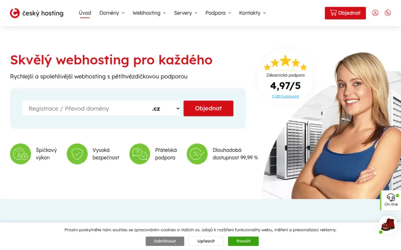 Webhosting Český hosting — úvodní stránka