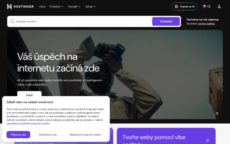 Webhosting Hostinger — úvodní stránka