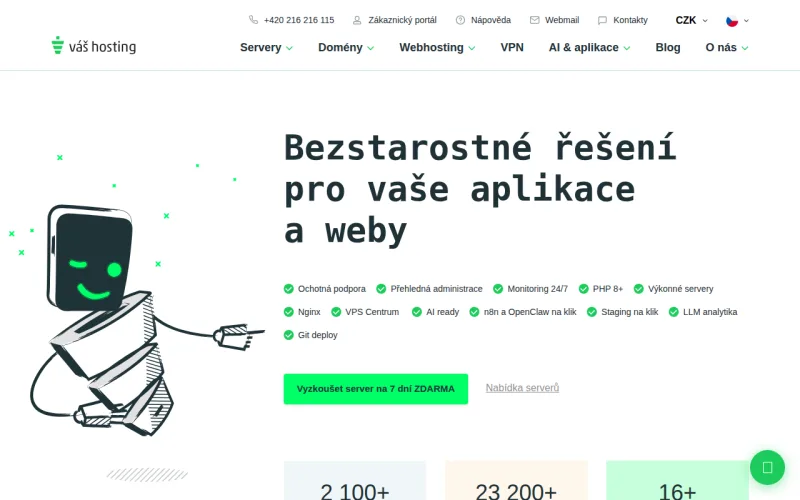 Webhosting Váš-hosting — úvodní stránka