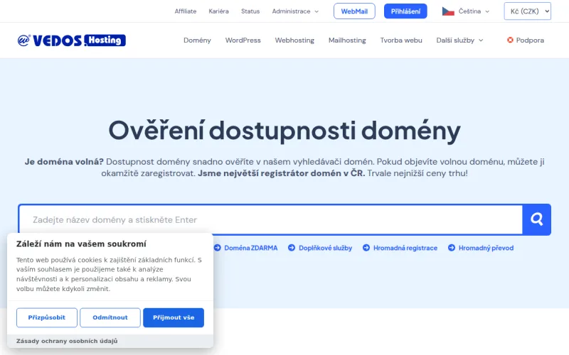 Webhosting VEDOS, dříve WEDOS — úvodní stránka
