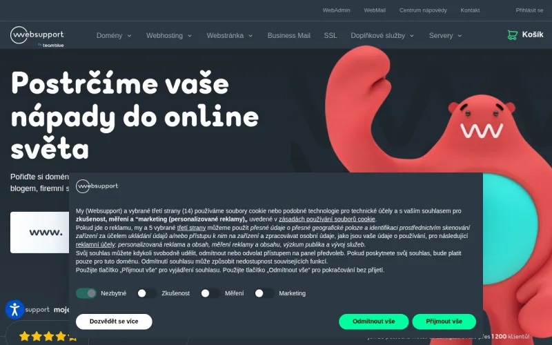 Webhosting Websupport — úvodní stránka