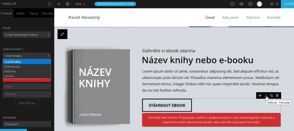 mioweb nastavení formuláře