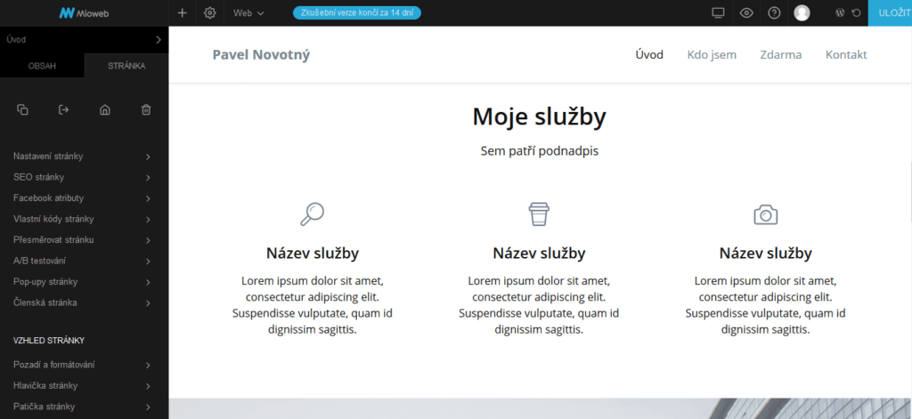mioweb recenze nastavení stránky